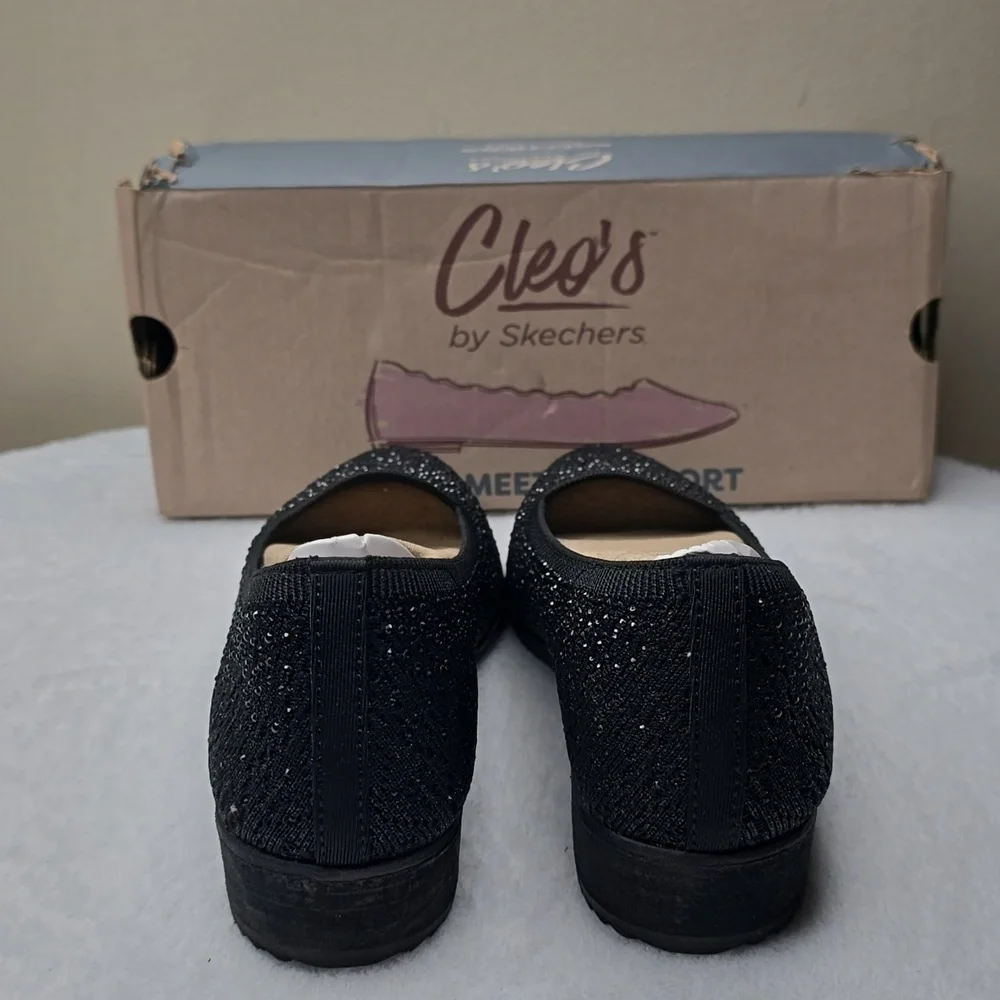 NIB Skechers Cleo Sawdust Sparkle Knit Skimmers - Twinkle Black - Picture 3 of 7